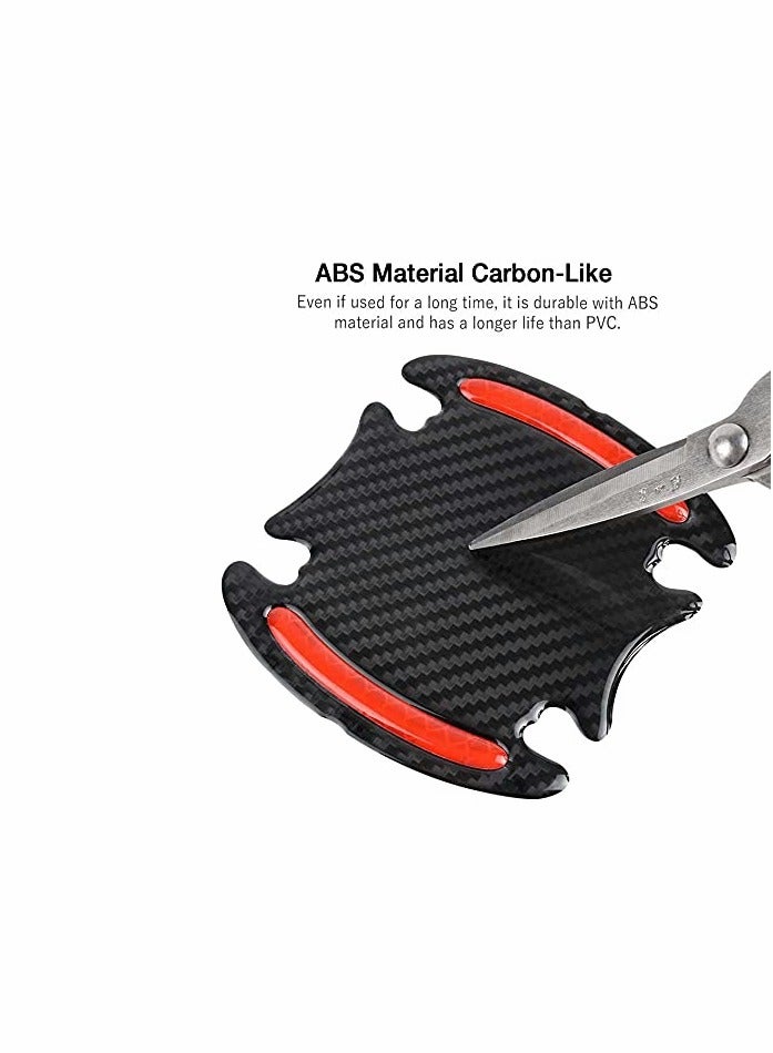 Car Door Cup Handle Paint Scratch Protector Sticker 3D Carbon Fiber Universal Auto Door Handle Scratch Protection Cover Guard Film Car Door Handle Safety Reflective Strips (Red) - Image 4